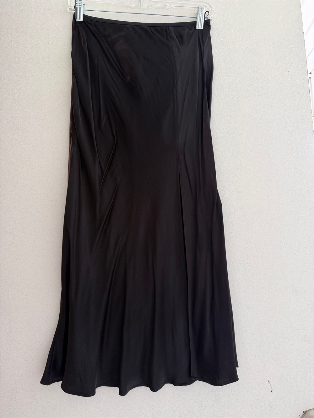 Zara Black Satin Slit Midi Skirt
